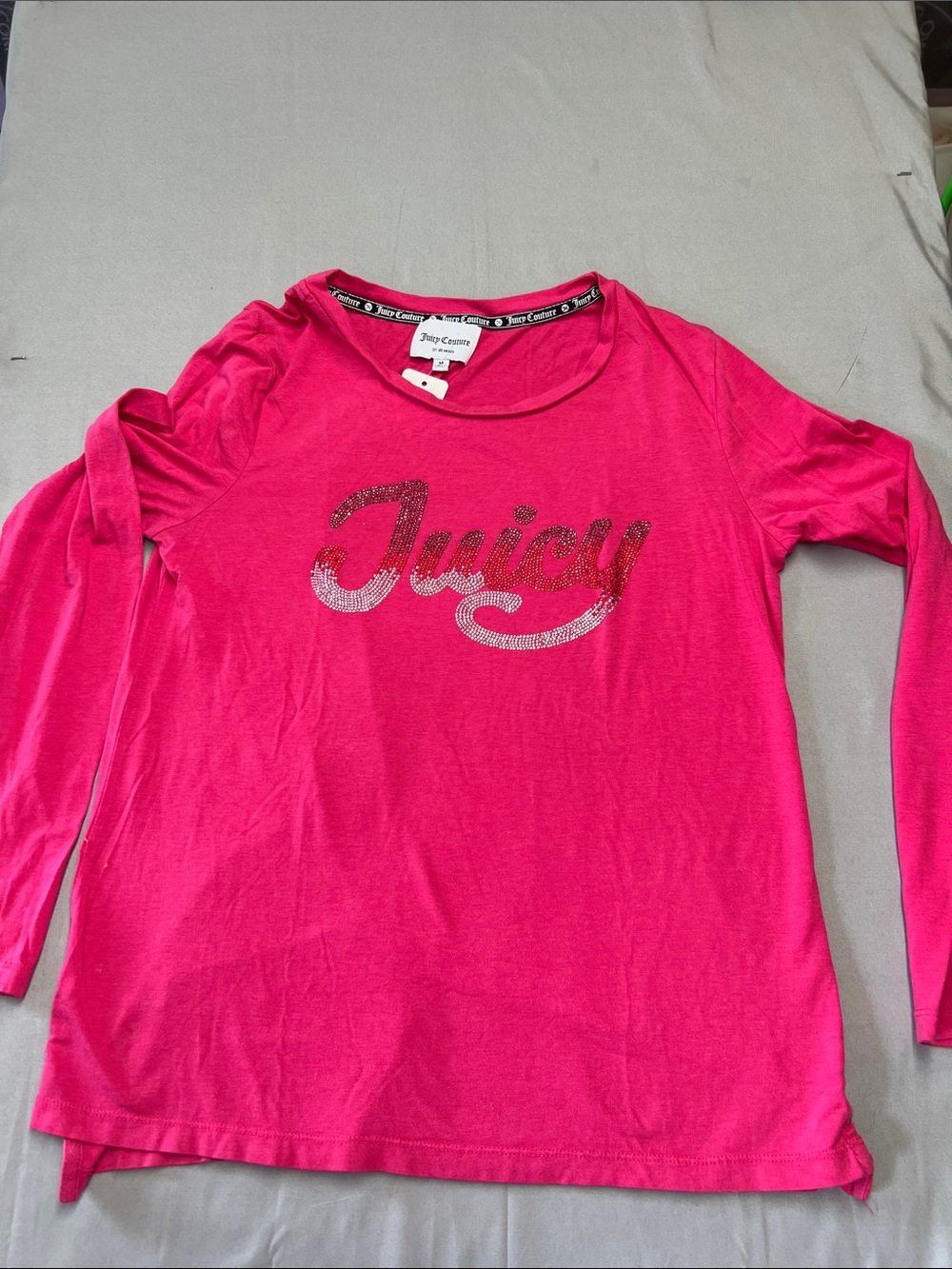 Juicy Couture Girls Bright Hot Pink Long Sleeve Logo Top